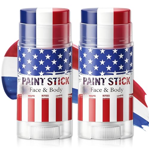 Red White Blue Face Paint Sticks - Waterproof 4th of July Makeup