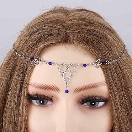 Mosako Vintage Head Chains Silver Irish Knot Headpieces Blue Crystal Drop Indian Tassel Hair Chains Forehead Halloween Elegant Hair Accessories Delicate Festival Party Hair Jewelry for Women and Girls