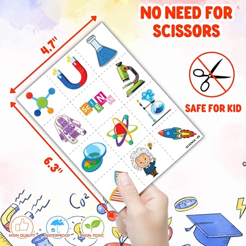 48PCS Science Party Favors - 24PCS Temporary Pre - Cut Tattoos & 24PCS Slap Bracelets - Fun STEM-Themed Birthday Supplies, Baby Shower Gifts, Classroom Rewards & Party Decor for Kids (Boys & Girls)