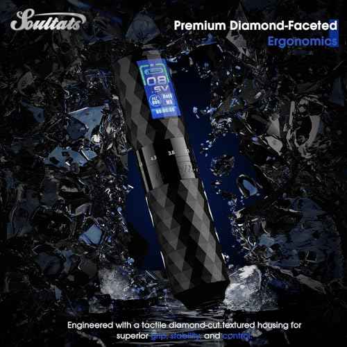 EZ Tattoo Gun - 6 Strokes 2.5-4.8mm Tattoo Machine Pen with Extra OLED Digital Display 1600mAh Battery Power Rotary Tattoo Gun for Beginners and Artists (Soultats Pro Black)