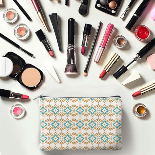 4Pcs Boho Makeup Bags 5.91x9.06 inch Floral Canvas Cosmetic Bags with Zipper Canvas Travel Toiletry Pouches for Women Party Shopping Home Accessories(Orange Blue Green Gold)