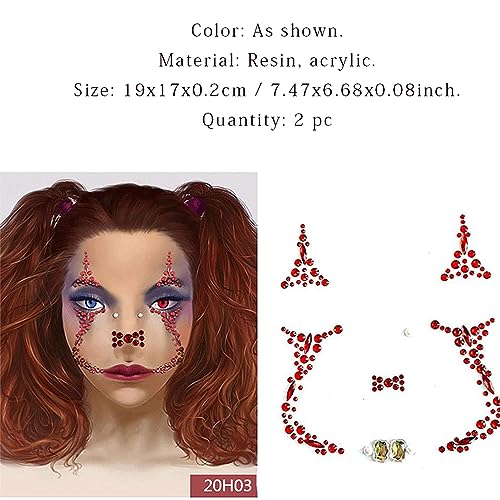 Face Gems Tattoos - 2 Pack Rhinestone Skull Stickers for Rave