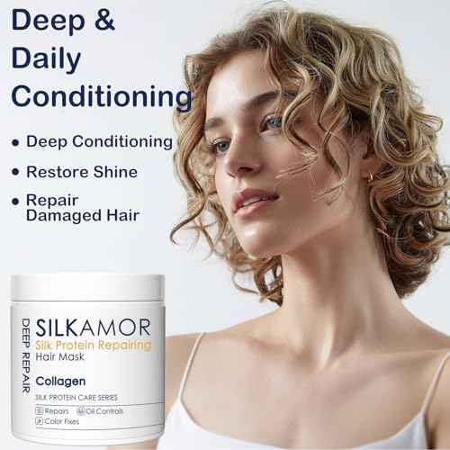 Protein Hair Treatment, Hair Protein, Nourishing + Strengthening + Hydrating Hair Mask For Curly Dry Damaged Bleached Split End Hair, Silk Protein & Sericin, Soft Fragrance, 500ml