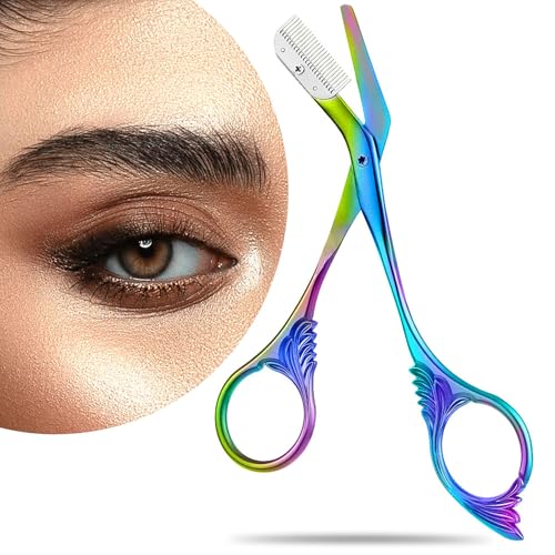 Eyebrow Trimmer Scissor With Comb, Eyebrow Trimmers, Professional Precision Eyebrow Trimmer, Eyebrow Trimmer Scissors with Combs, A Must-have Makeup Tool (Color Titanium)