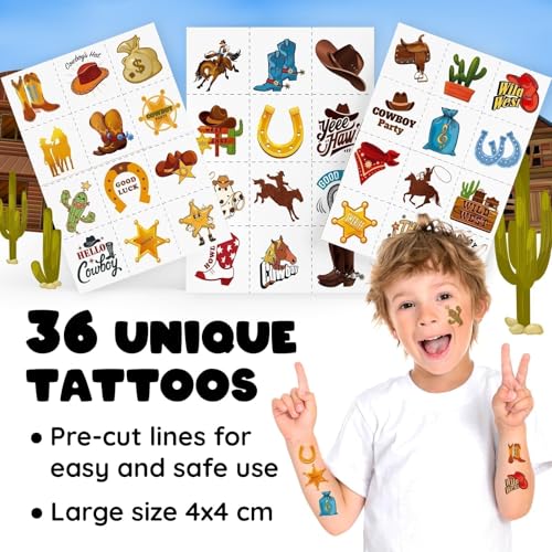 Cowboy Party Favors Set - 24 Slap Bracelets & 36 Tattoos