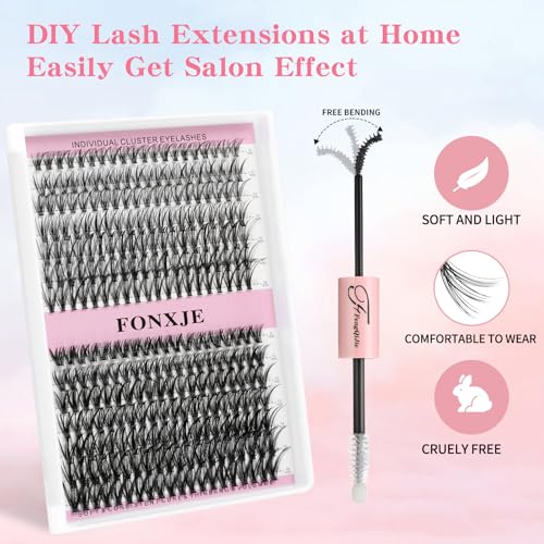 DIY Lash Clusters Kit for At-Home Eyelash Extensions | 280 Cluster Lashes (9mm-16mm) with Lash Glue, Bond Sealer & Tweezers | Reusable Cluster Lash Extension Kit for Natural Volume(30D+40D)