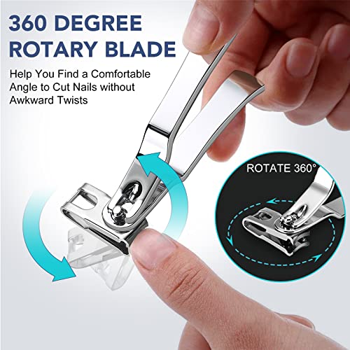Toenail Clippers for Seniors Thick Toenails, Wide Jaw Opening Slanted Curved Toe Nail Clippers for Men Thick Ingrown Nails, Large 360 Degree Rotary Fingernail Clipper Nail Cutter