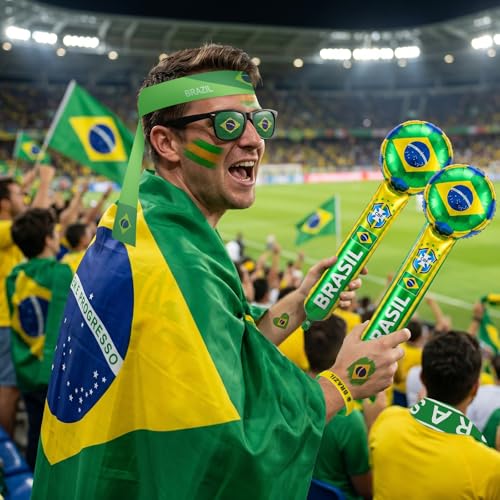 Soccer Fan Set with Flag, Glasses, Face Paint & Accessories