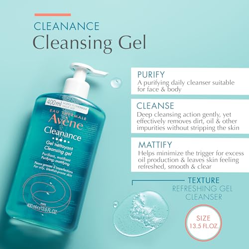 Av?ne Cleanance Cleansing Gel Soap Free Cleanser for Acne Prone, Oily, Face & Body, Alcohol-Free