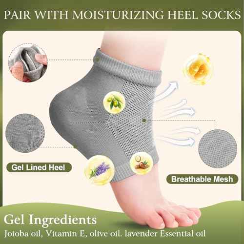 4 Pcs Cracked Heel Repair Set ?Comes with 2 Repair Sticks & 2 Foot Care Socks, Rose & Jojoba Oil Heel Balm for Dry Cracked Feet, No-Mess Applicator, Travel-Friendly