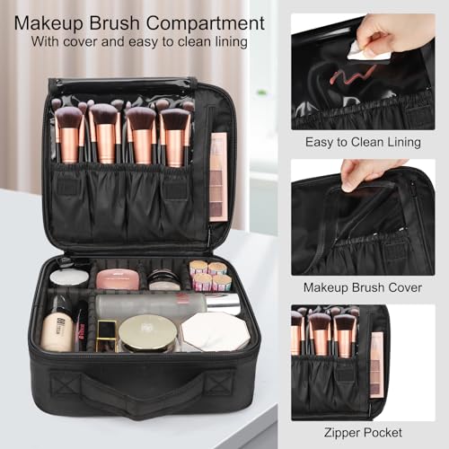 Relavel Travel Makeup Train Case with Adjustable Dividers