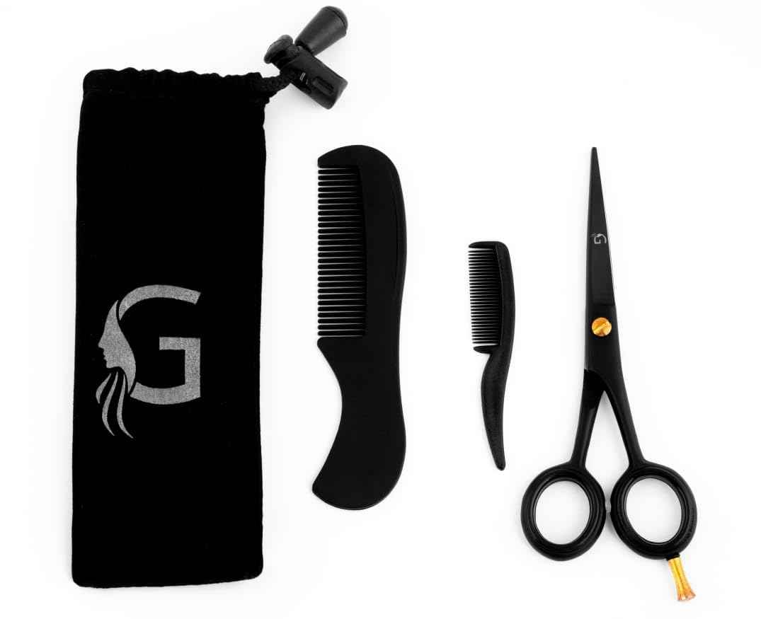5” Professional Beard Mustache Scissors with 1 Beard Comb, 1 Mustache Comb - Prefect Mustache Trimming Scissors for All Facial Hair – Grooming Scissors for Men