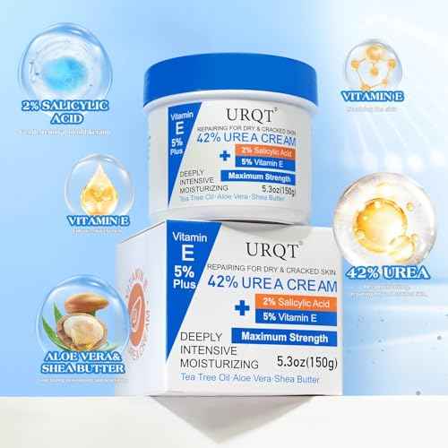 42% Urea Cream for Dry & Cracked Skin - Foot & Hand Cream with 2% Salicylic Acid, 5% Vitamin E, Tea Tree Oil, Aloe Vera, Shea Butter - Moisturizer & Skin Repair Cream for Feet Maximum Strength