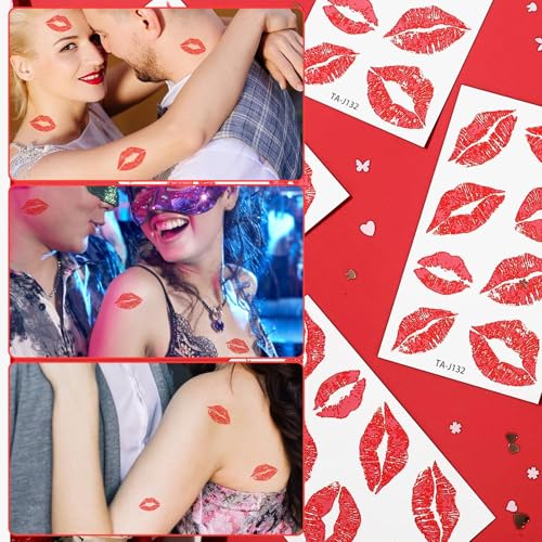 Red Lips Temporary Tattoo Stickers - 320pcs, 40 Sheets