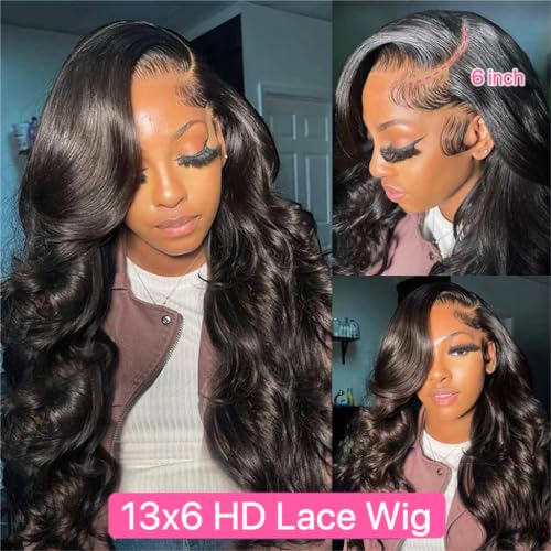 LHENDS 28 Inch 13x6 Body Wave Lace Front Wigs Human Hair Pre Plucked Glueless Wigs Human Hair 180% Density Body Wave 13x6 HD Transparent Frontal Wigs Human Hair Lace Front Wigs for Women