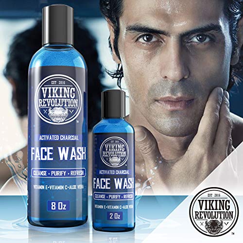 Viking Revolution Microdermabrasion Face Scrub for Men and Charcoal Face Wash for Men - Facial Cleanser for Skin Exfoliating, Deep Cleansing, Removing Blackheads, Acne - Daily Charcoal Facial Cleanser