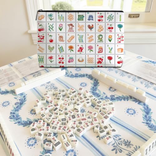 Blue Leaves Mahjong Tile Bag – Canvas Organizer for American Tiles