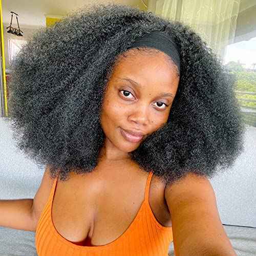 beauty youth Afro Kinky Curly Headband Human Hair Wigs for Black Women 12inch Glueless None Lace Front Wigs 150% Density Brazilian Virgin Headband Wigs