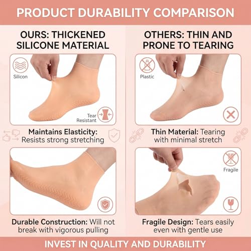 JFRHUDS Nude Silicone Moisturizing Socks for Men & Women Size 9-13 – 2 Pairs