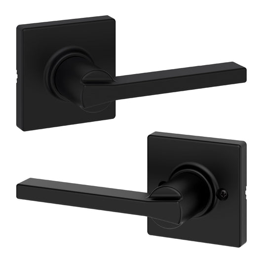 Kwikset Casey Interior Passage Door Handle, Lever For Closet and Hallway Doors, Reversible Non-Locking Handle Lever, Matte Black , with Microban Protection