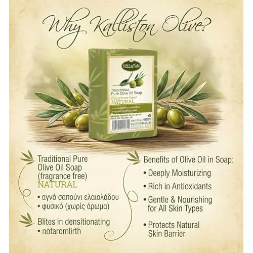 Kalliston, Natural Soap, Extra Virgin Olive Oil Soap Bars, Fragrance Free, All Natural for Smooth Skin, Hypoallergenic, Cruelty Free, Handcrafted in Crete, Greece, Pack of 4