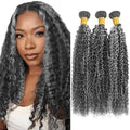 Fridnae Ombre Gray Curly Wave Human Hair Bundles - 3 Pack, 16"