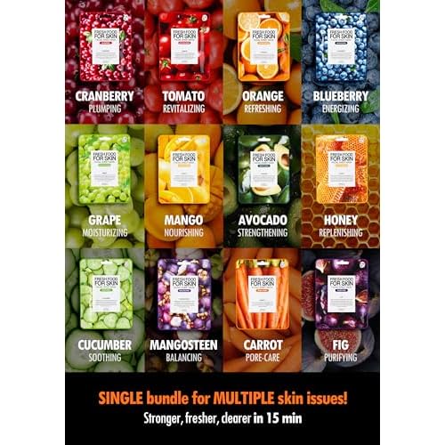 FARMSKIN Facial Sheet Mask - Hydrating, Moisturizing, Clarifying, Soothing Face Masks for Oily, Dry & Sagging Skin - Breathable & Fast-Absorbing - Vegan & Cruelty-Free Korean Skin Care (12 Packs)