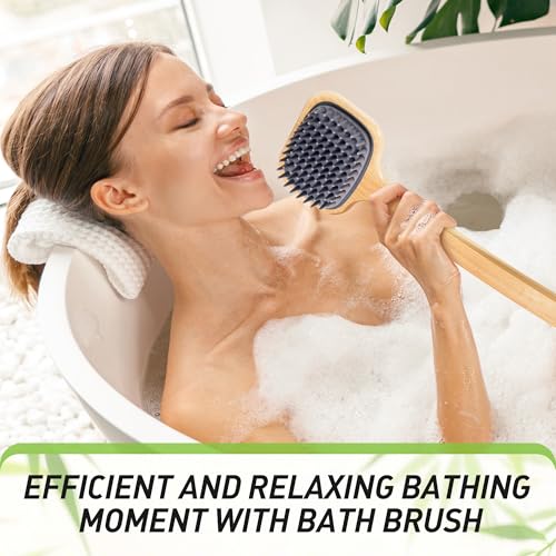 Bath Brush with Long Bamboo Handle, Soft Bristles (21.65 inch)