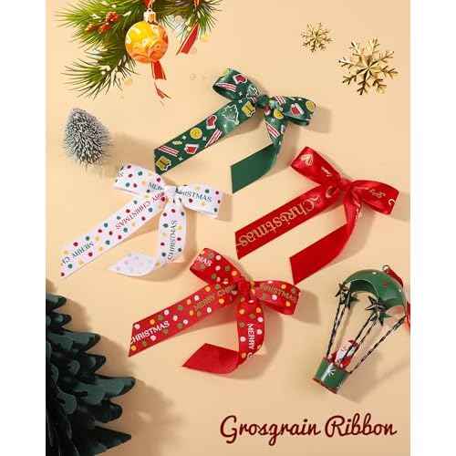 doboi 6 Pcs Christmas Hair Bows for Girls - 4.3 Inches Handmade Toddler Bows With Alligator Clips - Glitter Hair Accessories for Baby Girls Teens Kids