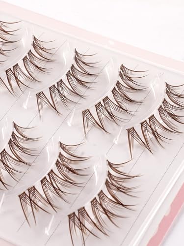 5 Pairs Brown Wispy False Eyelashes Clear Band 3D Fluffy
