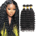 WuvuSnm Deep Wave Human Hair Bundles #1B Curly 28-32 Inch Brazilian Natural Black Variation: Black-#1BDP