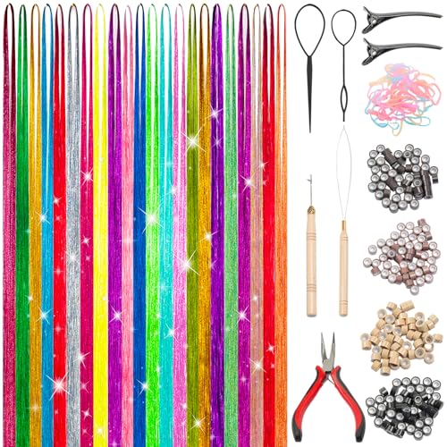 Hair Tinsel Kit 22 Colors 8800 Strands with Tools