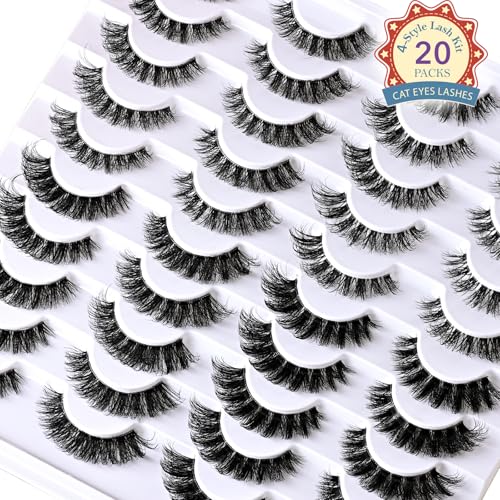 Cat Eye False Eyelashes - 20 Pairs Wispy Demi Lash Set