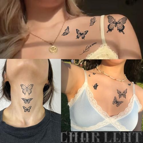 CHARLENT Butterfly Semi-Permanent Tattoos - 1-2 Week Waterproof