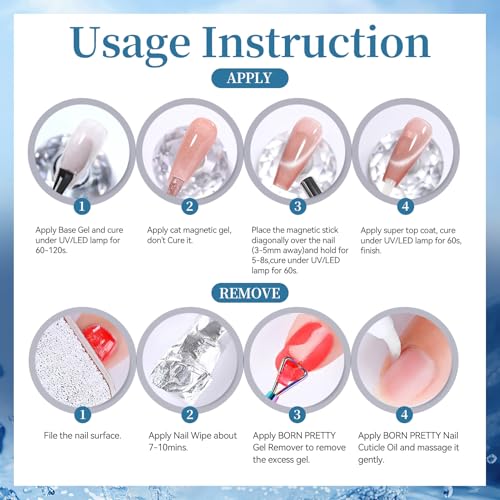 Born Pretty Deep Sea Blue Cat Magnetic Eye Gel Nail Polish Set – 6x7ml Glitter