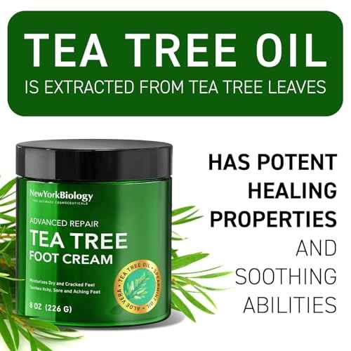 New York Biology Tea Tree Oil Foot Cream for Dry Cracked Feet, Athletes Foot, Nail Fungus, Jock Itch, Ringworm, Cracked Heels and Itchy Skin - Foot Cream - 8 oz - Pack of 2