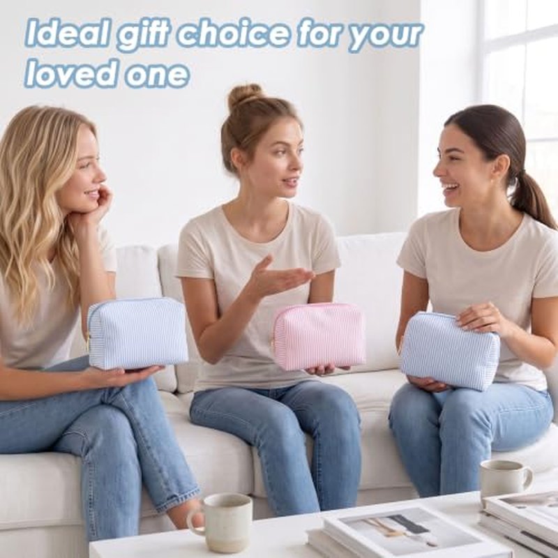 6-Pack Cute Seersucker Makeup Bags - Portable Travel Organizer