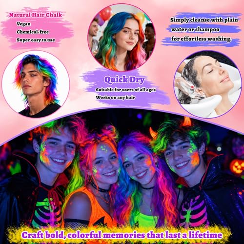 8 Colors Temporary Hair Chalk for Kids - Washable & UV Reactive