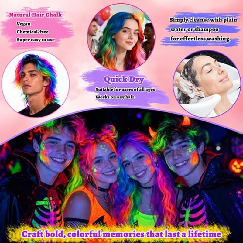 6 Colors Temporary Hair Chalk for Kids | Washable & UV Reactive