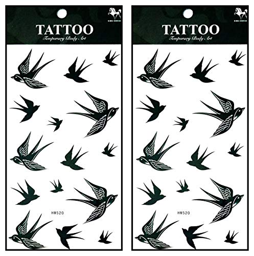 3D Cartoon Black Bird Temporary Tattoo Stickers (2 Sheets)