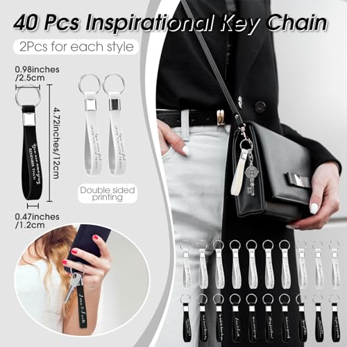 Sanwuta 80 Pcs Motivational Employee Appreciation Gifts with Postive Canvas Makeup Bags and Silicone Keychains Graduation Gift for Women Nurses Teacher Students Coworker Office Group