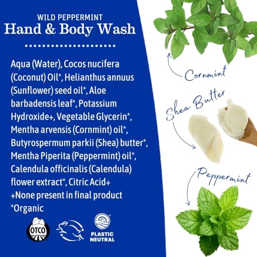 Earth Mama Wild Peppermint Hand & Body Wash | Foaming Castile Soap Liquid and Hand Soap, Made with Organic Wild Mint & Peppermint Oil, 34 fl oz