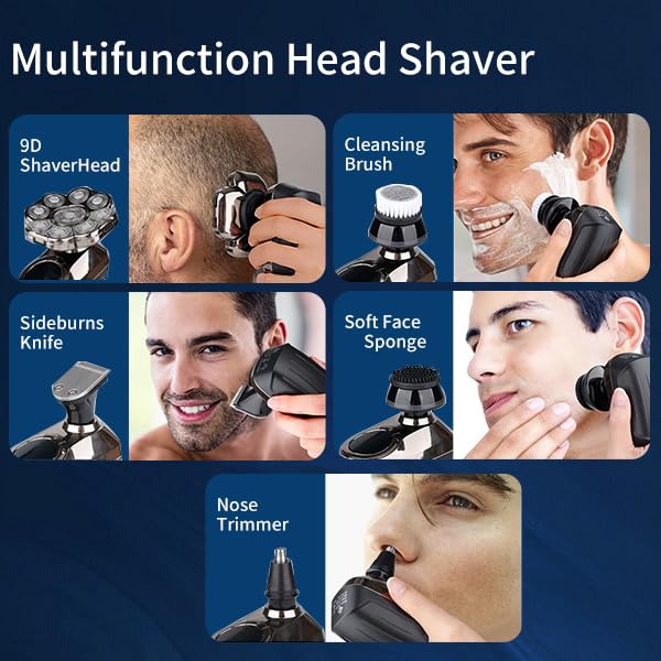 I-clean 9D Head Shavers for Bald Men,New Upgraded 6-in-1 Electric Razor with LED Display,Waterproof Wet/Dry Grooming Kit,Cordless Rechargeable Shaver for Home and Travel