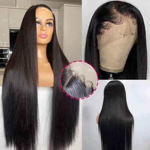 13x4 Lace Front Wigs Human Hair Pre Plucked with Baby Hair 220% Density 24inch HD Transparent Straight Lace Front Wigs Human Pre Plucked For Black Women Frontal Wigs Human Hair