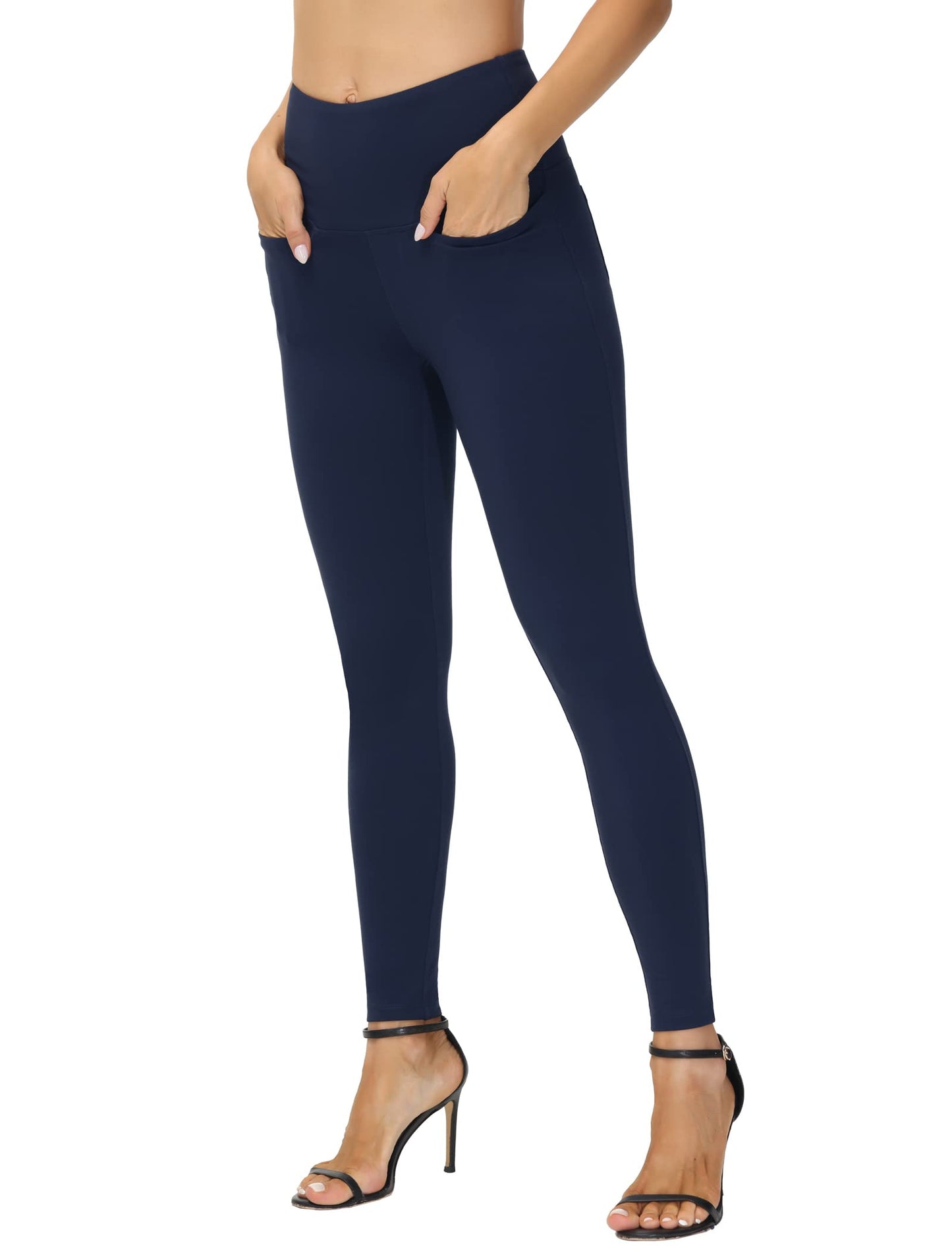 THE GYM PEOPLE Women's Casual Yoga Leggings High Waisted Tummy Control Workout Pants with 4 Pockets Navy Blue