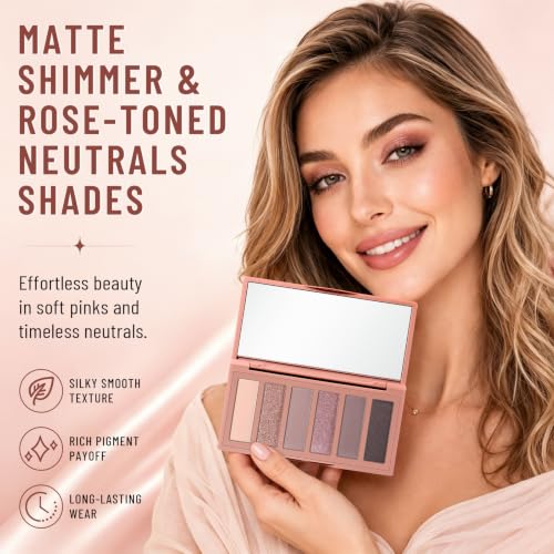 6-Color Neutral Eyeshadow Palette with Brush - Rosy Pink