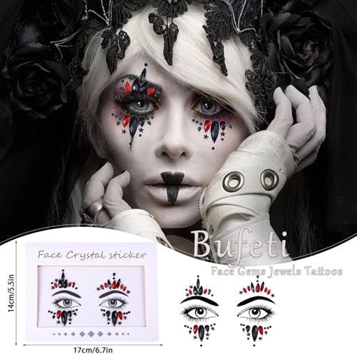 4-Piece Face Gems Halloween Stickers with Spider Web Design