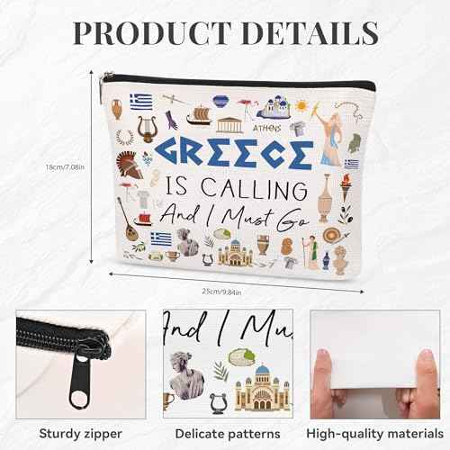 Greece Makeup Bag Gift - Greece Travel Essentials Funny Travel Toiletry Makeup Organizer Zipper Pouch Cosmetic Bag