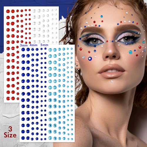 900 Pcs Patriotic Face Gems Stickers - 4th of July Rhinestones