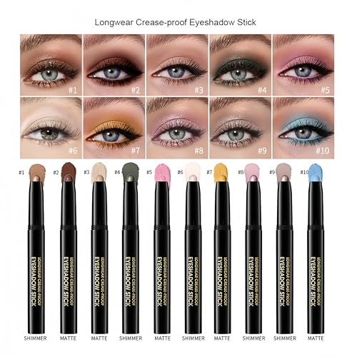 10 Colors Cream Eyeshadow Stick Waterproof Long Lasting